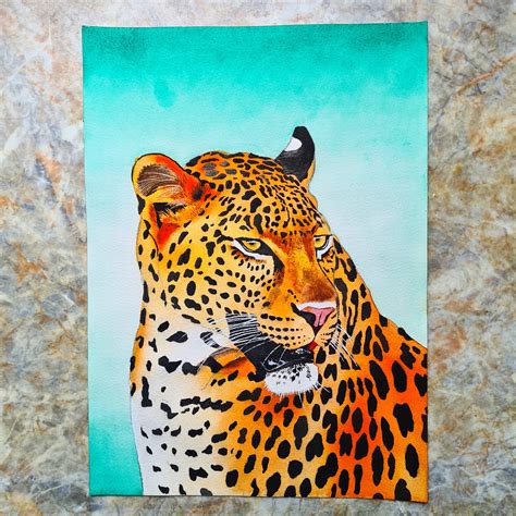 Watercolor Leopard Painting Leopard Wall Art Original Etsy