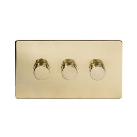 Soho Lighting Brushed Brass 3 Gang 2 Way Intelligent Trailing Dimmer Switch Screwless 100w Led