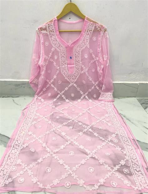 Lucknowi Chikankari Chadi Keel Kurti Size 40 To 44 Length 46