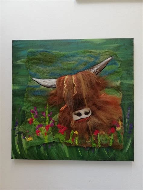 Highland Cow Felted Picture Etsy Highland Cow Pictures Needle