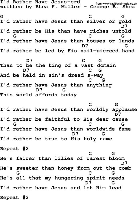 Top Hymn I D Rather Have Jesus Lyrics Chords And Pdf