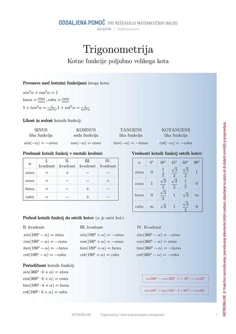 Kotne Funkcije Poljubno Velikega Kota Postopki In Video Razlage