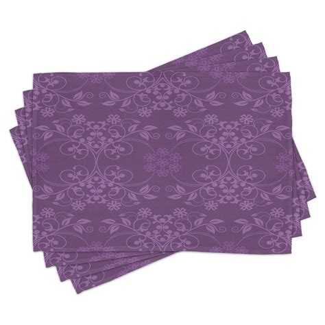 Eggplant Place Mats Set Of 4 Gorgeous Well Formed Flowers On Purple