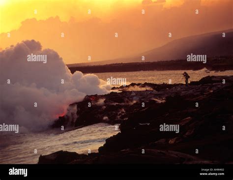 Lava Into Ocean Kilauea Volcano HVNP Island Of Hawaii Stock Photo Alamy