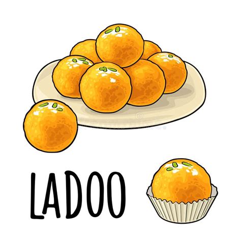 Indian Traditional Sweets Ladoo Vector Realistic Color Illustration