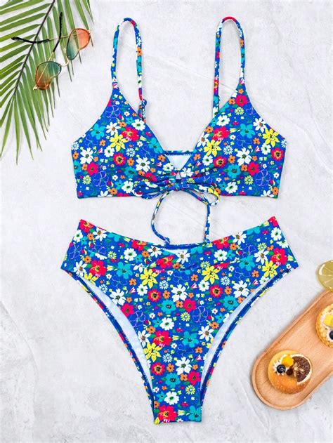 Floral Print Drawstring Bikini Swimsuit Shein Usa