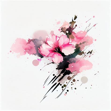 Premium Photo Watercolor Blooming Sakura Flowers With Splash Background