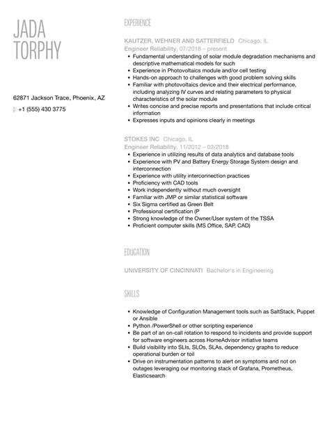 Engineer Reliability Resume Samples Velvet Jobs