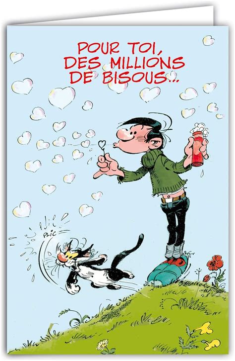 Gaston Lagaffe Glct Geburtstagskarte Mit Motiv Bisous Herzen Katze