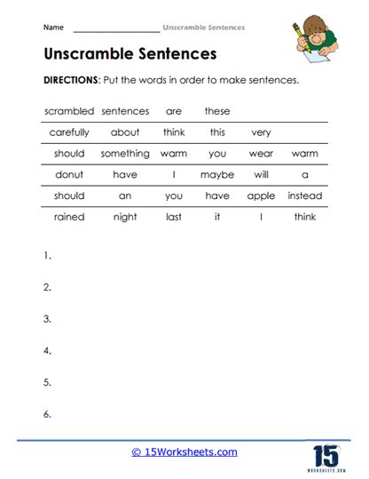 Unscramble Sentences Worksheets 15