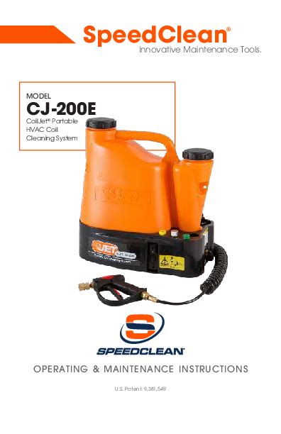 Speedclean® Cj 200e Hvac Coil Cleaner System Operating And Maintenance Instructions