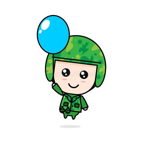 Ejército De Dibujos Animados Adorables Con Vector De Globos Ilustración