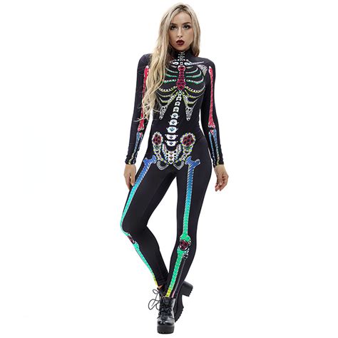 Scary Skull Unitard 3d Printed Skeleton High Neck Bodysuit Halloween Costume N18238