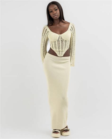 Shop Ava And Ever Celine Crochet Corset Long Sleeve Top In Cream Fast Shipping And Easy Returns