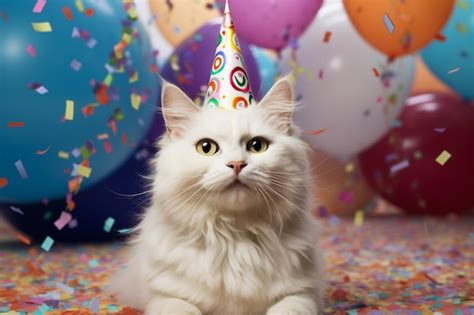 Premium Photo | Cat celebrating birthday with balloons cute cat and ...