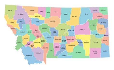 Montana, U.S. State, Subdivided into 56 Counties, Multi Colored Map ...