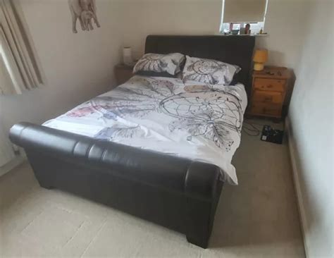 JOHN LEWIS BROWN Leather Sleigh Bed King Size 99 00 PicClick UK