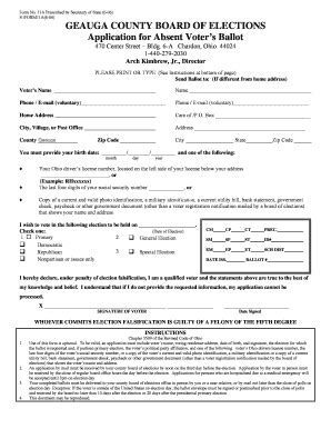 Fillable Online Geaugadems Application For Absent Voter S Ballots