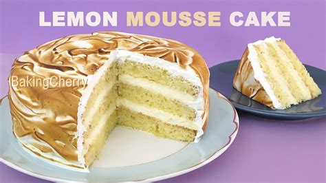 Lemon Mousse Cake Fluffy And Moist Lemon Cake Recipe With Swiss Meringue Baking Cherry Youtube