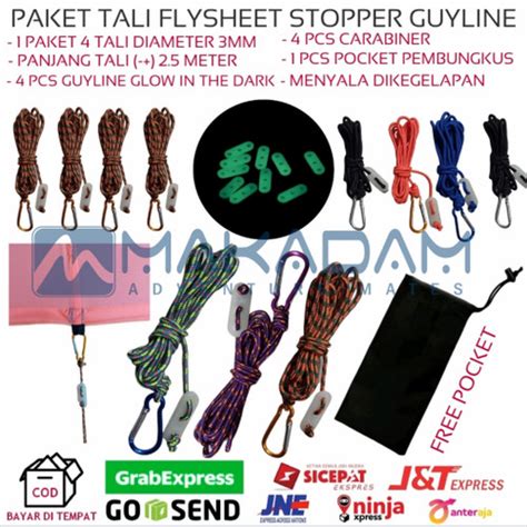 Jual Paket Tali Prusik Stopper Guyline Pengencang Flysheet Tenda