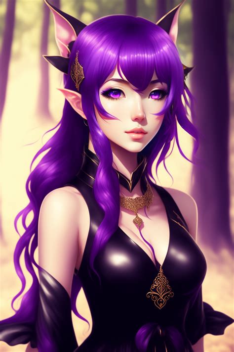 Lexica Portrait Of A 20 Year Old Girl Anime Forest Elf Purple Hair