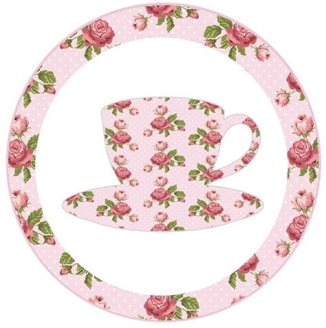 A Pink Cup With Roses And Polka Dots In The Shape Of A Circle On A