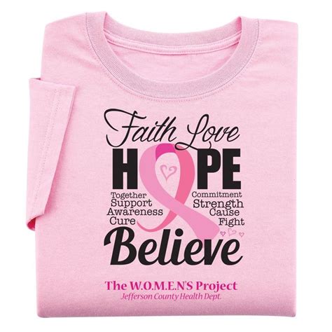 Faith Love Hope Believe Womens Cut Breast Cancer Awareness T Shirt