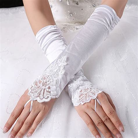 New Fashion Cheap White Red Bridal Gloves Opera Fingerless Lace Wedding