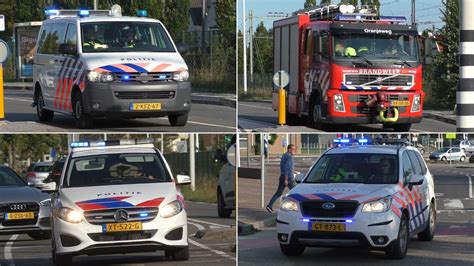 E Horn Brandweer En Politie Eenheden Met Spoed Naar Een Gebouwbrand