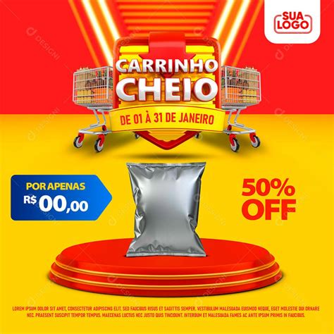 Post Feed Supermercado Carrinho Cheio Produto Promoção Social Media Psd Editável [download