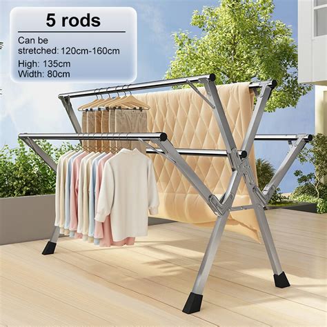 Foldable Extendableampaian Baju Stainless Steel Cm Five Pole Cloth