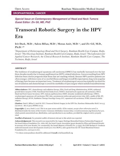 PDF Transoral Robotic Surgery In The HPV Era Transoral Robotic