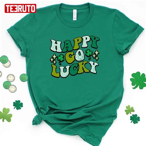 Happy Go Lucky Retro Shamrock Vintage Unisex T Shirt Teeruto