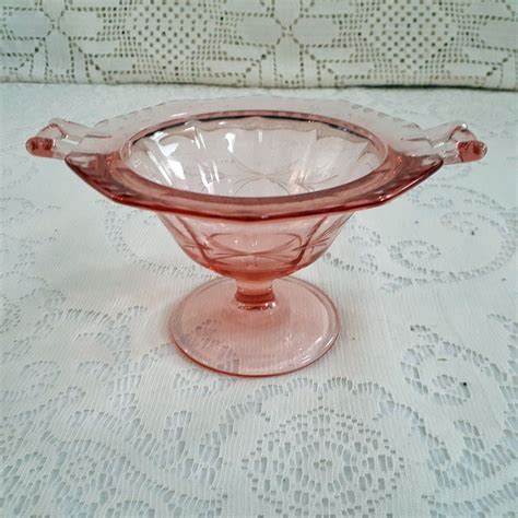 Elegant Vintage Rose Pink Etched Depression Glass Compote Etsy Vintage Roses Depression