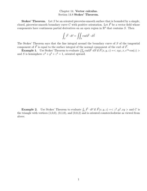 Chapter 14 Vector Calculus Section 14 8 Stokes’ Theorem Stokes’ Theorem