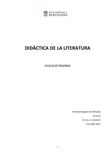 01 Apunts Llibre Examen DIDÀCTICA DE LA LITERATURA EDUCACIÓ PRIMÀRIA