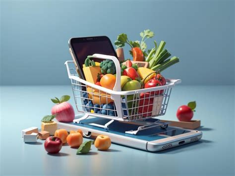 Premium Photo Online Market Grocery Basket And Smartphone In 3d