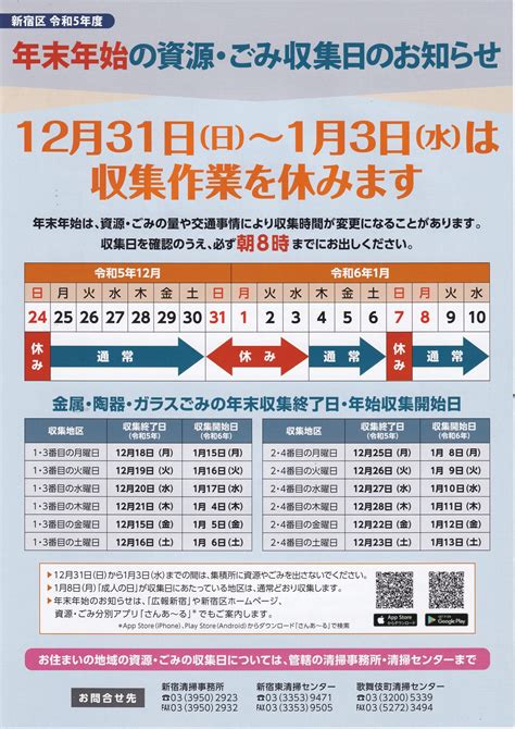 年末年始の資源・ごみ収集日のお知らせ 四谷三栄町町会