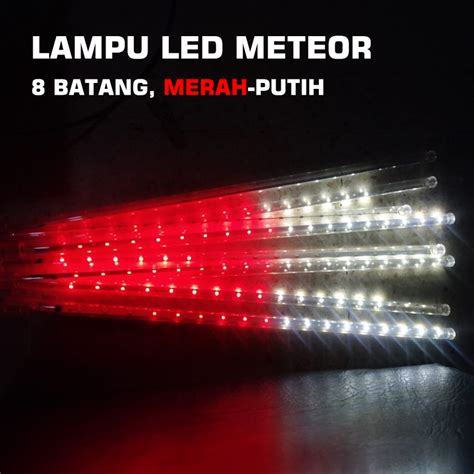 Jual Lampu Meteor LED Merah Putih 50cm 8 Batang Lampu Hujan Meteor