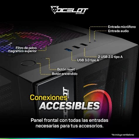 Gabinete Ocelot Gaming Ogec Atx Cristal Templado Sin Fuente Negro