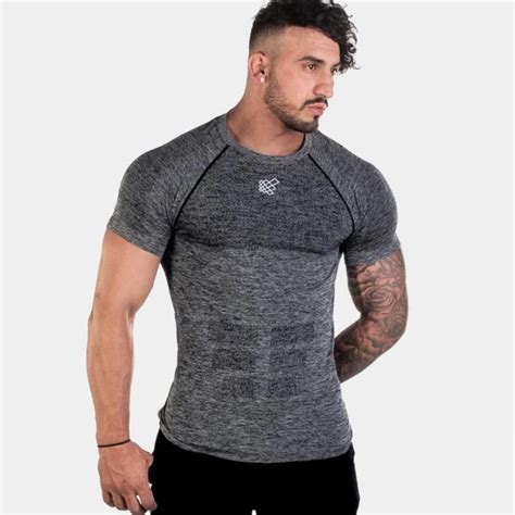 Short Sleeve Shirt Men Running Gym Fitness T Shirt Slim Fit Fitness