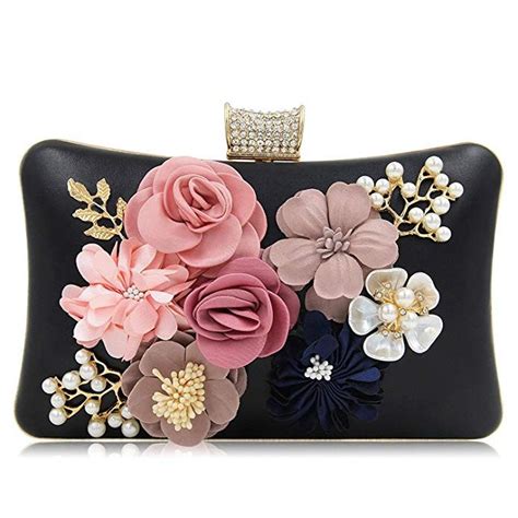 Milisente Women Evening Bag Floral Evening Purse For Women Flower Wedding Clutch Bag Rhinestone