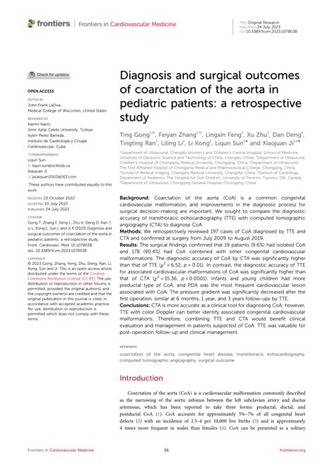 Pdf Diagnosis And Surgical Outcomes Of Coarctation Of The Aorta In Pediatric Patients A