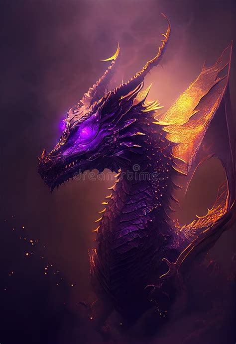 Purple Fantasy Dragon, Digital Illustration Stock Illustration ...