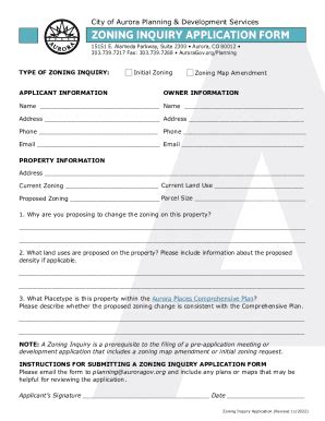 Fillable Online Zoning Inquiry Application Form Fax Email Print Pdffiller