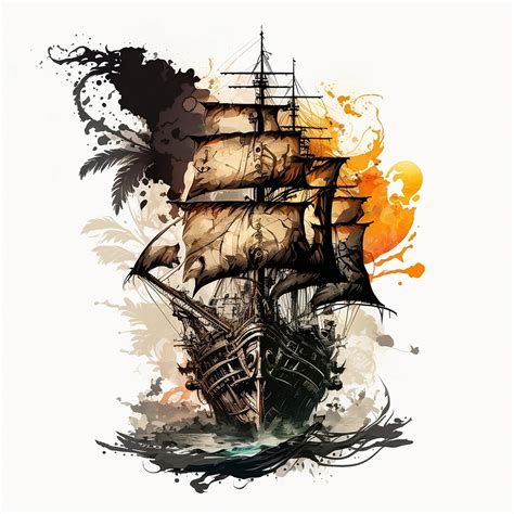 Pirate Ship Tattoo Design White Background PNG File Download High ...