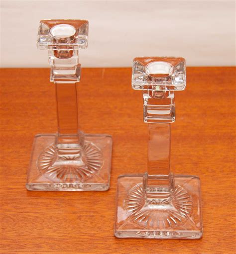 Pair Of Art Deco Glass Candlesticks Candle Holders Taper Dinner Candle