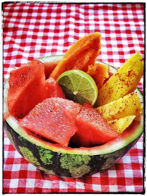 Mexico Tropical Fruit With Chilli And Lime In A Watermelon Bowl