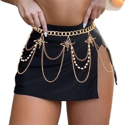 Amazon Asooll Gold Waist Chain Belt Pearl Butterfly Layered Belly