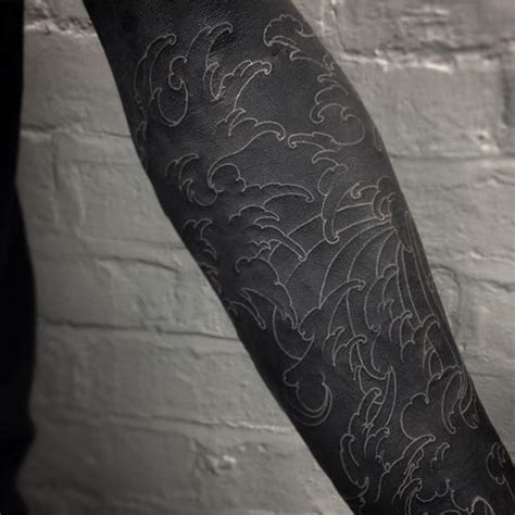 White Ink On Blacked Out Arm By Maxrathbone Tattooer Lovettt Tttism